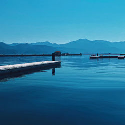 Scenic view of swimming pool against clear blue sky