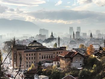 High angle view of buildings in city