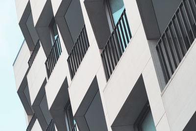 Low angle view of modern building against clear sky