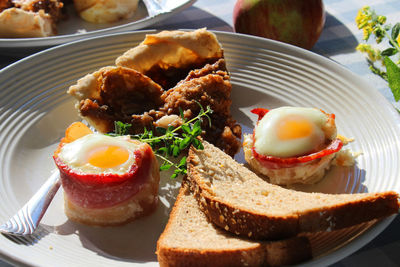 Close-up of breakfast served on table