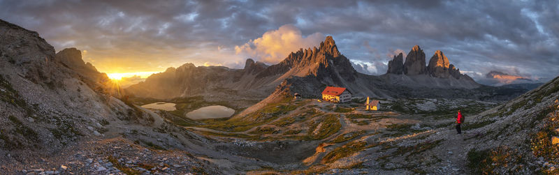 Panoramic view of mountains against sky during sunset