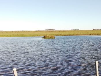 Scenic view of lake against clear sky