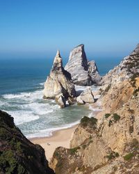 Scenic view of sea against clear blue sky