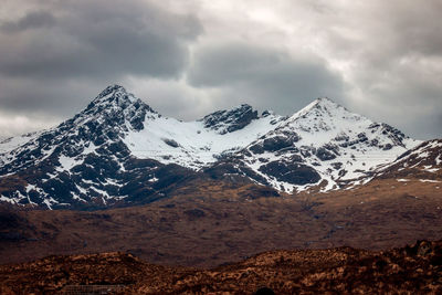 Scenic view of snowcapped mountains against sky