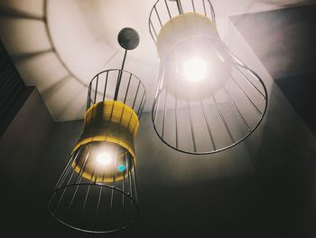 Low angle view of illuminated pendant light