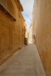 Beautiful view of ancient narrow medieval street town mdina, malta