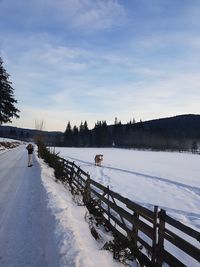 Scenic view of snow covered lake against sky