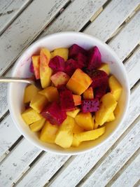 High angle view of breakfast in bowl on table