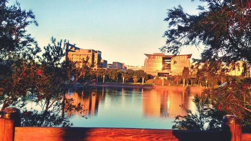 Reflection of buildings in water