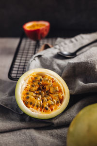 Close-up of breakfast served on table