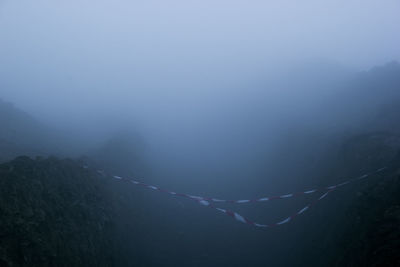 Scenic view of mountains during foggy weather