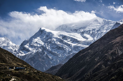 Scenic view of snowcapped mountains against sky