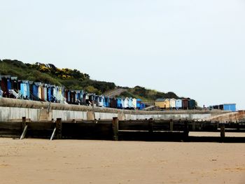 View of built structures against clear sky