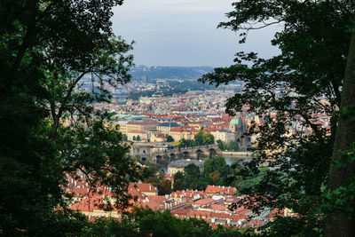 High angle view of buildings in town