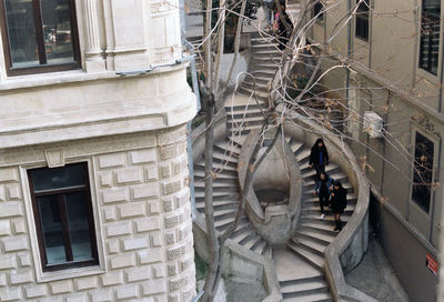 High angle view of people outside building