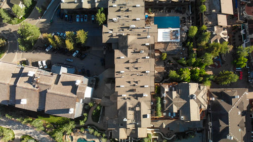 High angle view of buildings in town