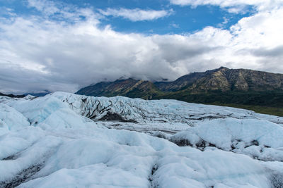 Scenic view of snowcapped mountains against sky