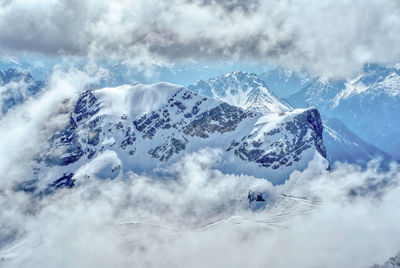 Scenic view of snowcapped mountains against sky