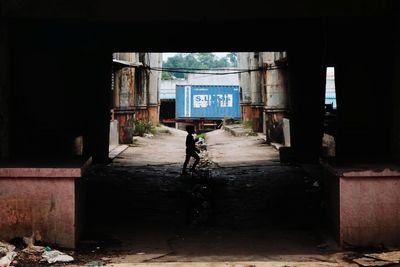 Man in abandoned building