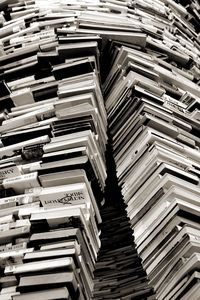 Low angle view of stack of books