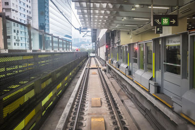 Railroad station platform in city