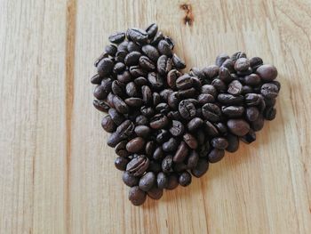 High angle view of coffee beans on table