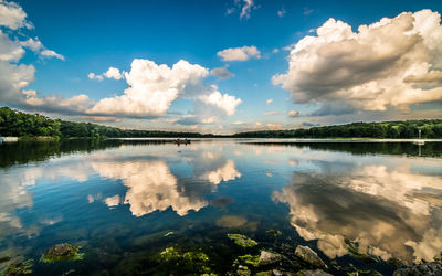 Scenic view of calm lake against sky