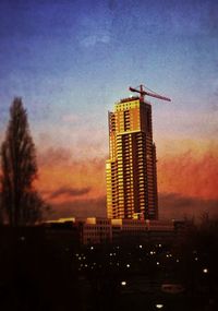 Construction site at sunset