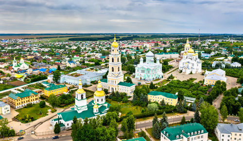 High angle view of buildings in city