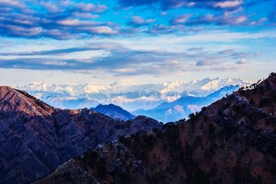 Scenic view of mountains against cloudy sky