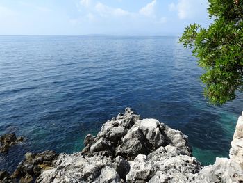 High angle view of rock formations by sea