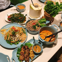 High angle view of food on table