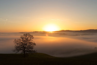 Scenic view of sea of clouds at sunset