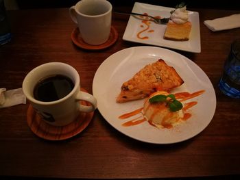 Close-up of food served on table