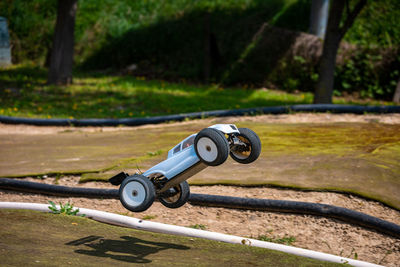 Close-up of bicycle on field