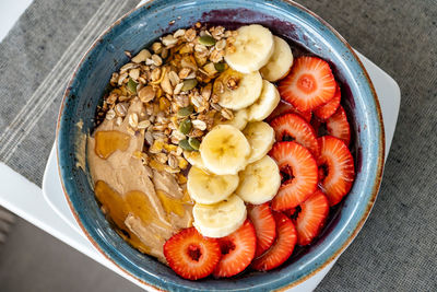 Directly above shot of fruits in bowl on table
