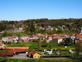 High angle view of townscape against sky