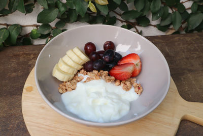 High angle view of breakfast served in plate