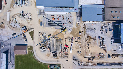 High angle view of city street and buildings