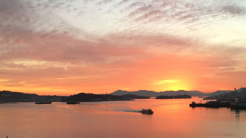 Scenic view of lake against sky during sunset