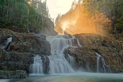 Hidden waterfall during mid day sun