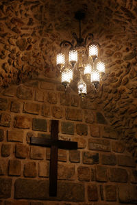 Low angle view of illuminated chandelier