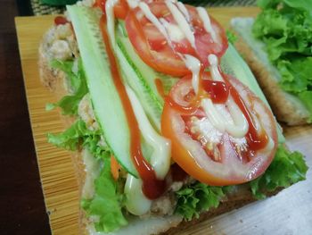 Close-up of salad served on table