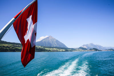 Switzerland lake thun scenic view of sea against blue sky