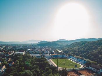 High angle view of townscape against sky