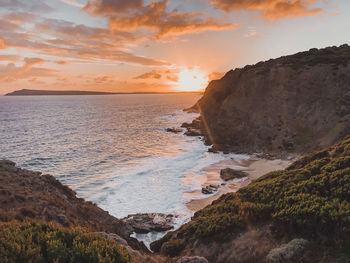 Scenic view of sea against sky during sunset