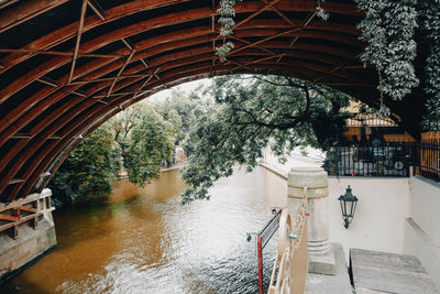 Bridge over river amidst buildings