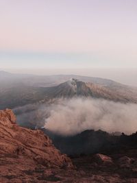 Scenic view of volcanic mountain against sky