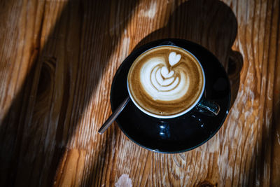 High angle view of coffee on table