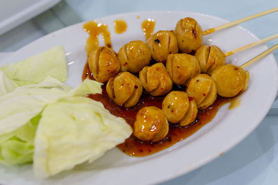 Close-up of meal served in plate